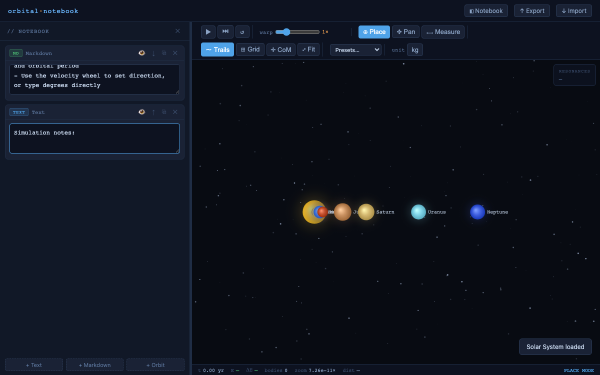 Screenshot of orbital-notebook